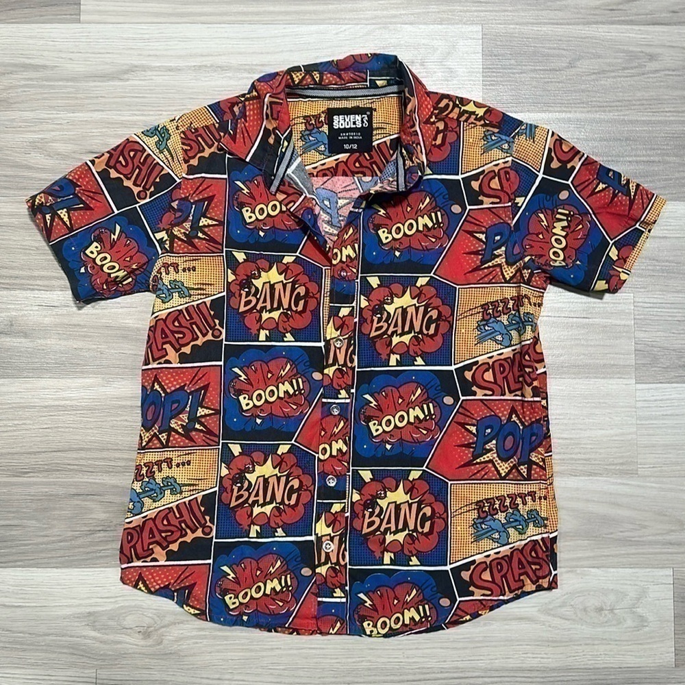 SEVEN SOULS Little Boys Comic Short Sleeve Shirt Size 10/12 NC0016